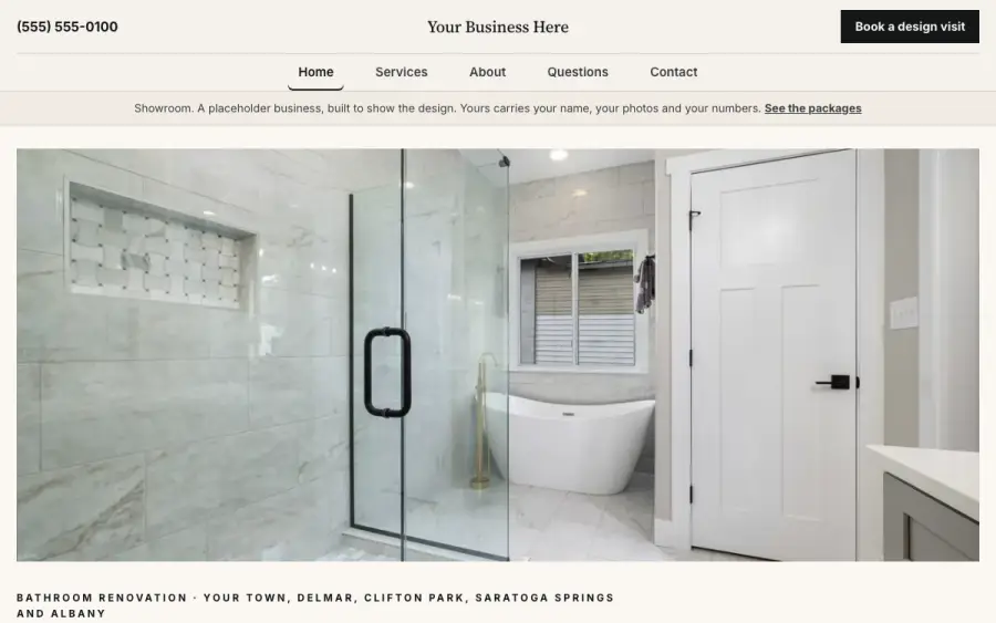 The bathroom renovation showroom site, homepage
