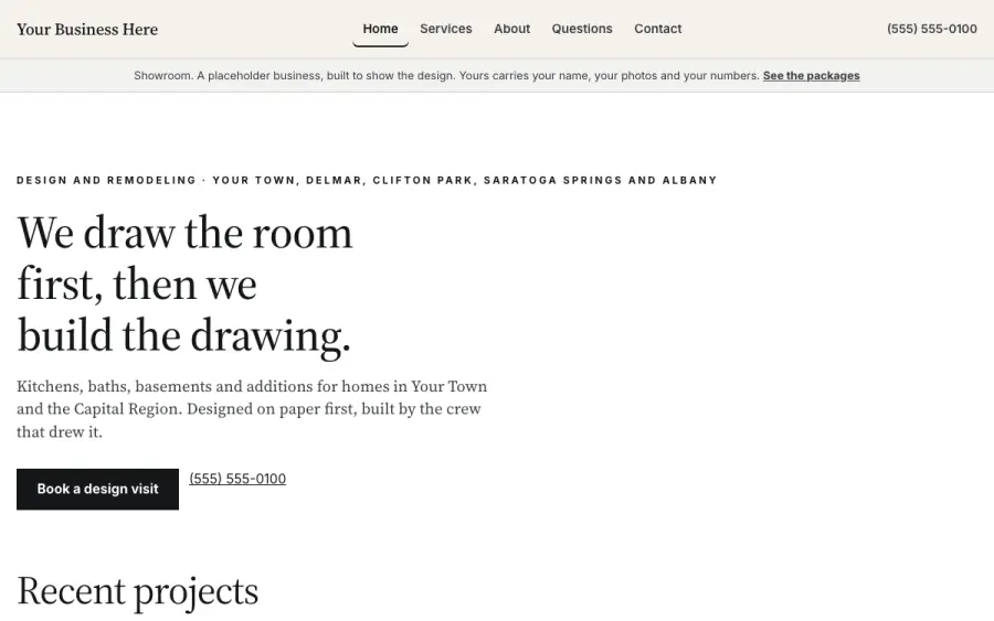 The design and remodeling showroom site, homepage